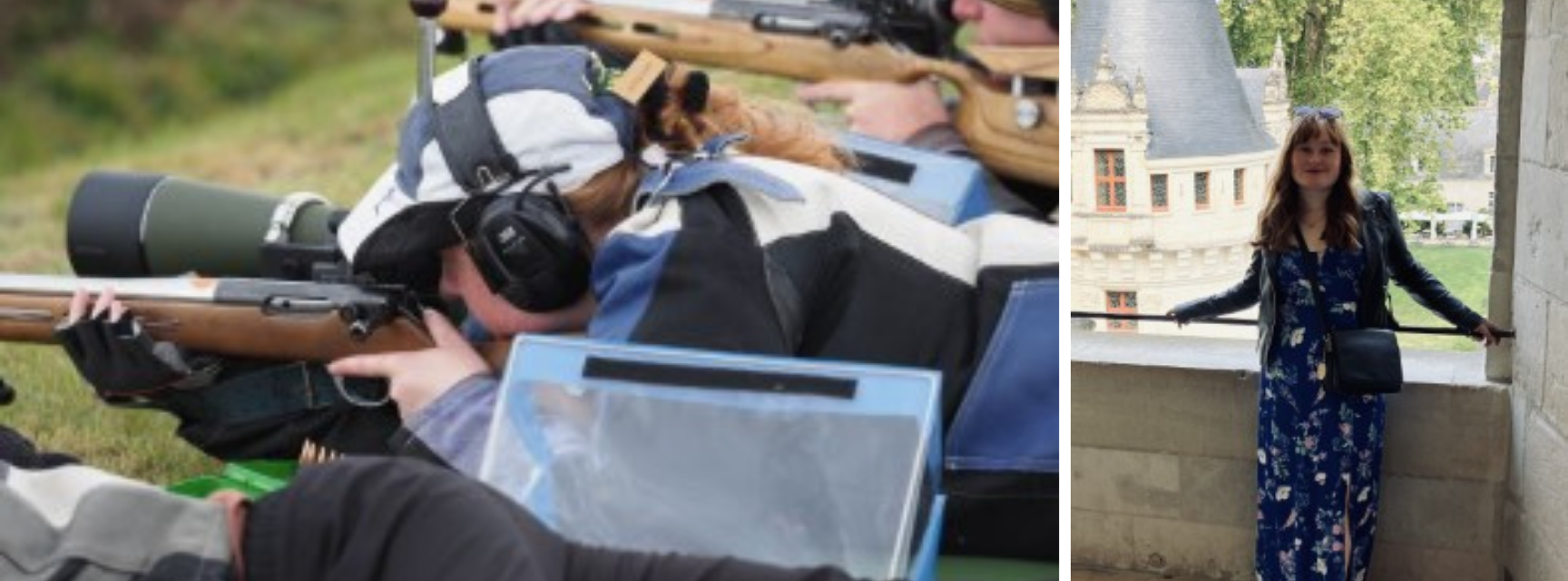 Georgia Clarke shooting in a prone position and posing for a photo