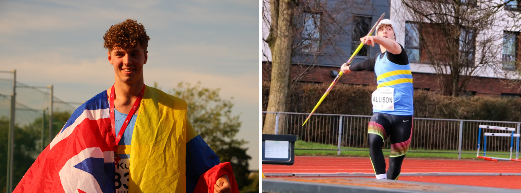 Profile image of Michael Allison next to an image of him throwing a Javelin