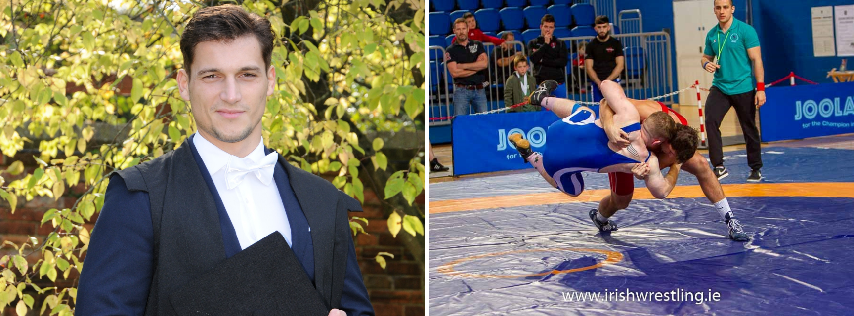 A profile image of Joe Klimcak and image of him wrestling