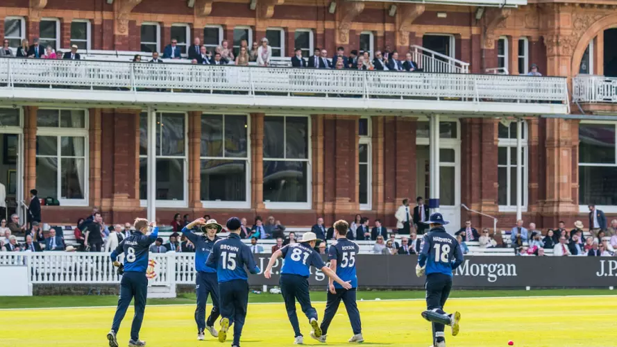 Oxford University Cricket Club Men's Blues celebrating a wicket at Lord's